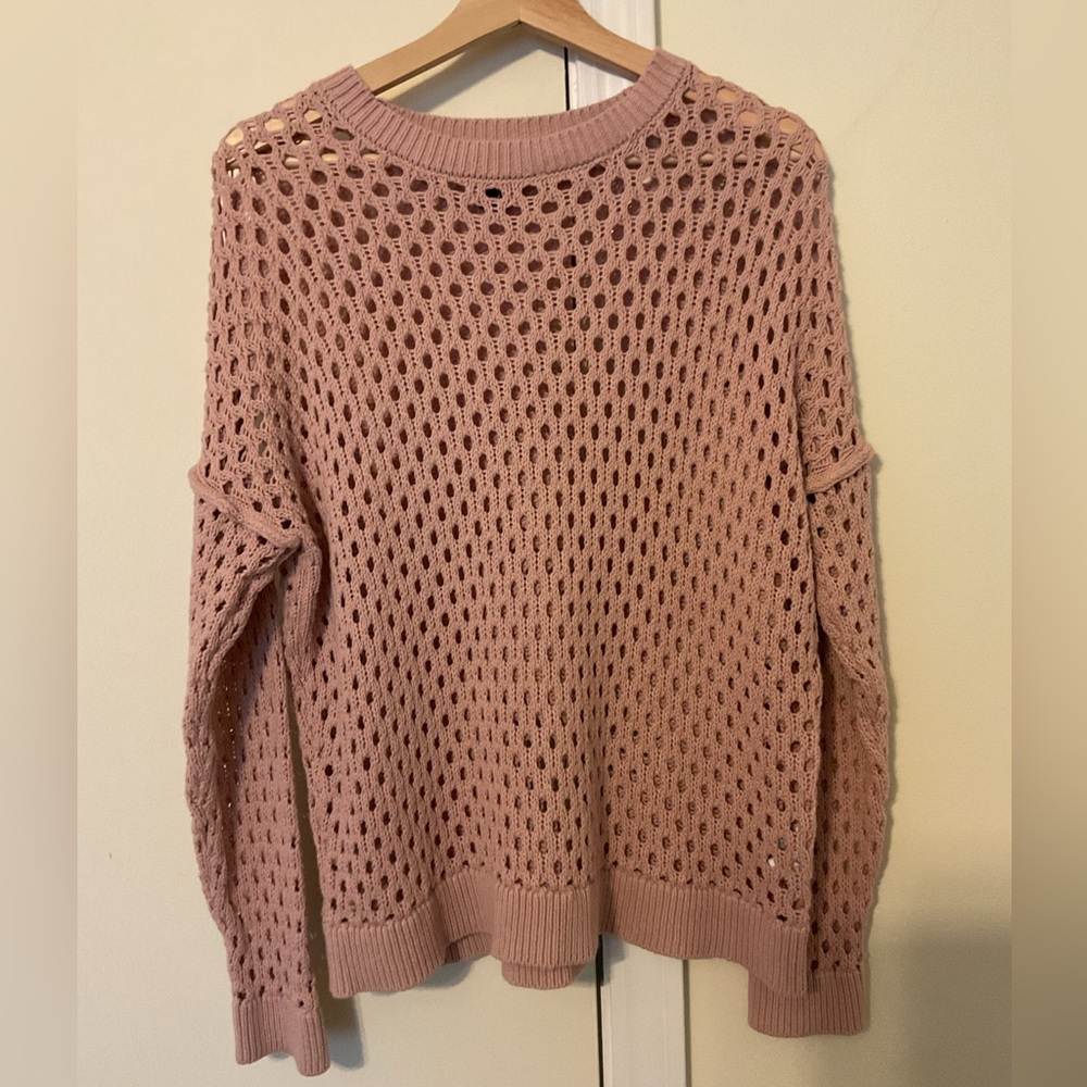 Forever21 Open Crochet knit Top Dusty Pink Round Neck Long Sleeve Women’s Sz S